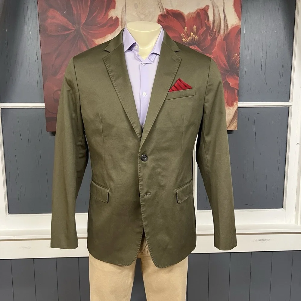 Banana Republic Performance Sport Blazer Mens 44R Slim Fit Cotton Stretch Olive